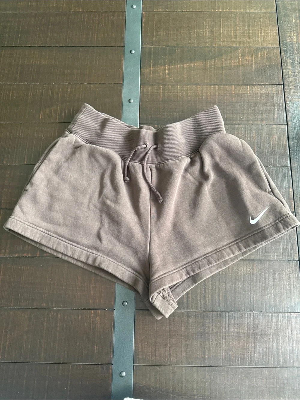Nike Women's Taupe Athletic Drawstring Shorts with White Swoosh